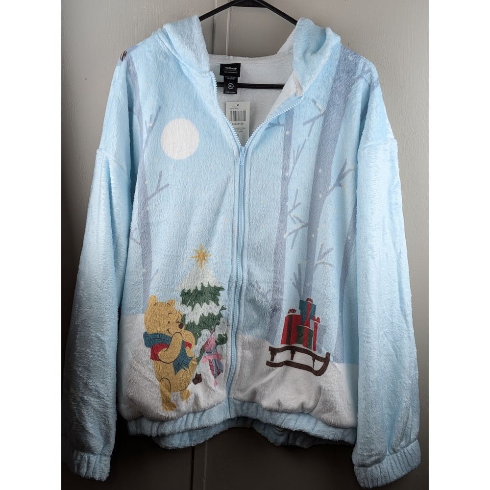 Disney Her Universe Winnie the Pooh Winter Fleece Zip Hoodie Blue Large NWT